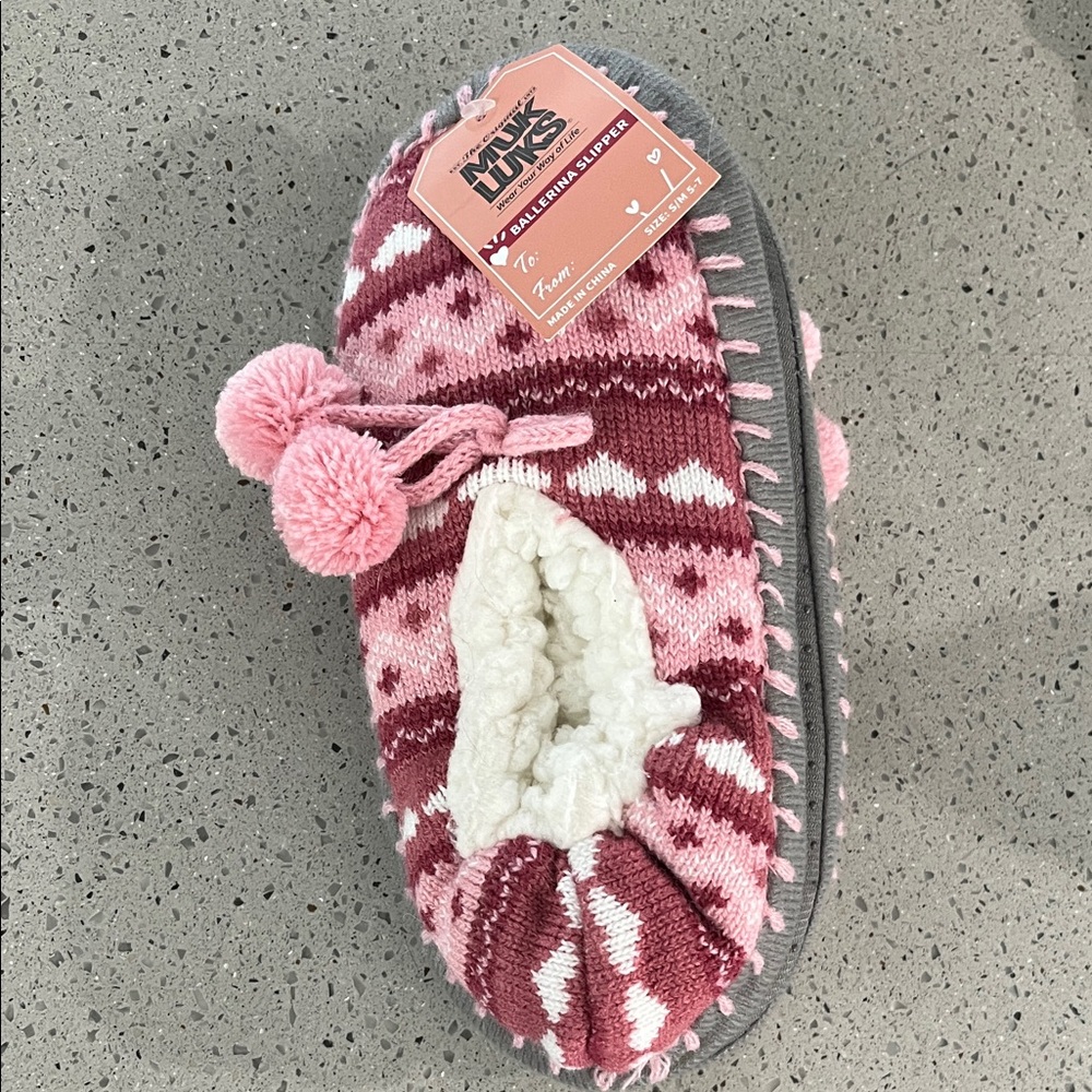 Muk Luks Pink and Cream Knit Slippers
